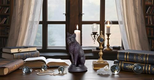 Gothic Black Cat Candle Holder Statue