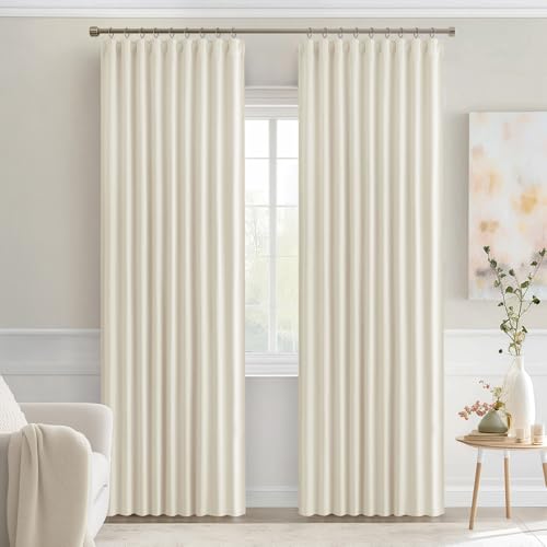 Beige White Back Tab Blackout Curtains 52x90 Inch Long 2 Panels Set (2 Count)