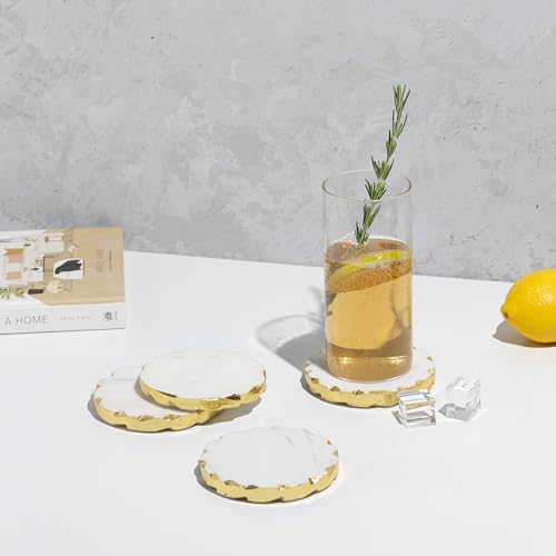 Set of 6 Real Marble Coasters with Golden Borders (25 Count)