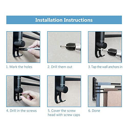 Black Towel Rack JSVER Swivel Towel Rack Wall Mounted