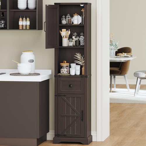 66" Tall Farmhouse Bathroom Storage Cabinet with Barn Door