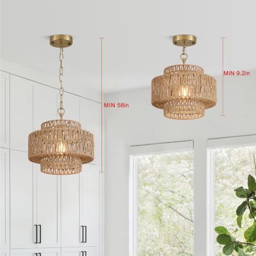 12.6" Gold Rattan Pendant Light