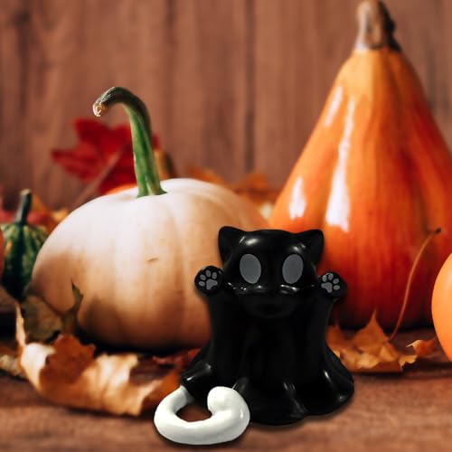 Halloween Ghost Figurine Resin Cute Spooky Sculpture Halloween Table Ornament Decorations Small Mini Black Ghost Cat Figurines for Home Office Holiday Table Desk Display Ornaments