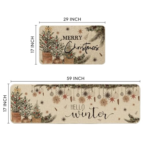 Holly Ornament Merry Christmas Kitchen Mats Set of 2