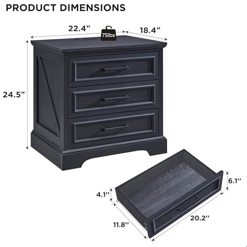 22" Farmhouse 3 Drawer Dresser for Bedroom