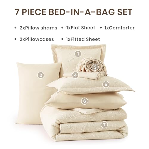 Queen Comforter Set 7 Pieces Birch Marble Bed in a Bag