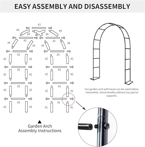 Garden Arch Trellis for Climbing Plants Outdoor Wedding Arches for Ceremony Black Metal Garden Arbor Indoor Garden Arches for Party Decoration 7.9ft Wide X 6.4ft High