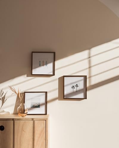 Walnut Square Frames 8" x 8" Matted to 4" x 4" (3 Count)