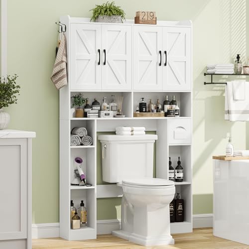 Farmhouse Over The Toilet Storage Cabinet with 4 Barn Doors