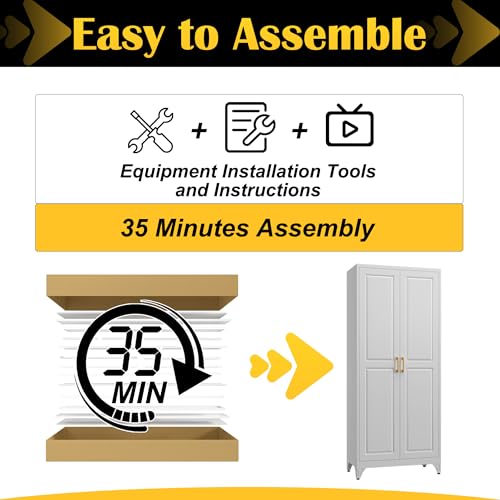 75”Metal Pantry Storage Cabinet with Doors & 5 Adjustable Shelves