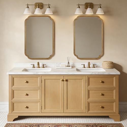 24" x 36" Rounded Corner Arch Wall Mirror with Wood Frame for Entryway