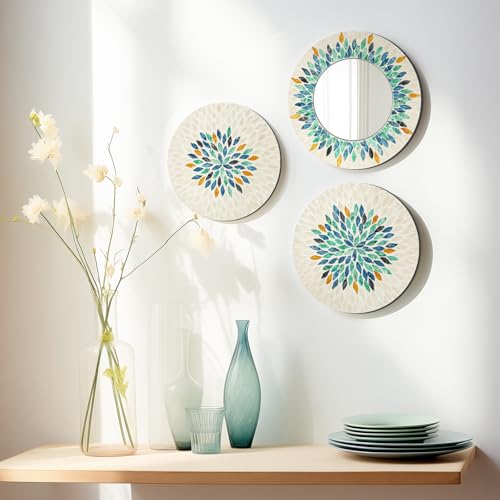 Jewel Tone Mother of Pearl Mirror Wall Decor for Living Room (3 Count)