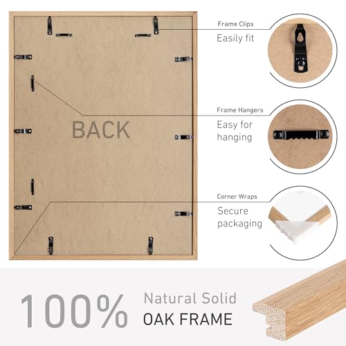 18x24 Poster Frame Natural Solid Oak Photo Frames with 16x20 Removable Mat Wall Hanging Large Handcrafted Frame with HD Plexiglass Wall and Tabletop Display Large Picture Frame