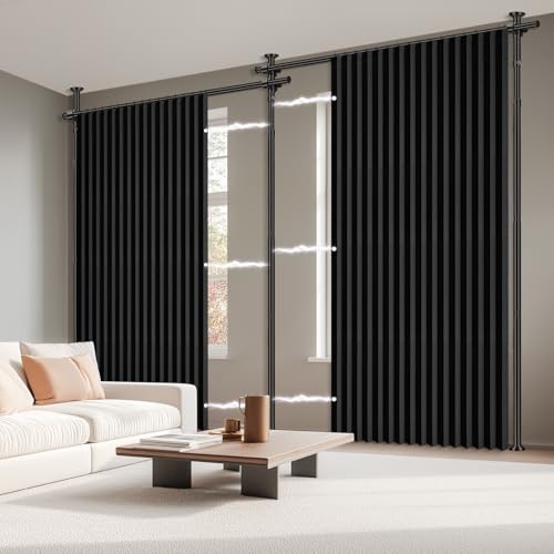 100% Blackout Room Divider Curtains Sets Black 2 Panels W100 x L84in No Drill Curtain Rods (2 Count)