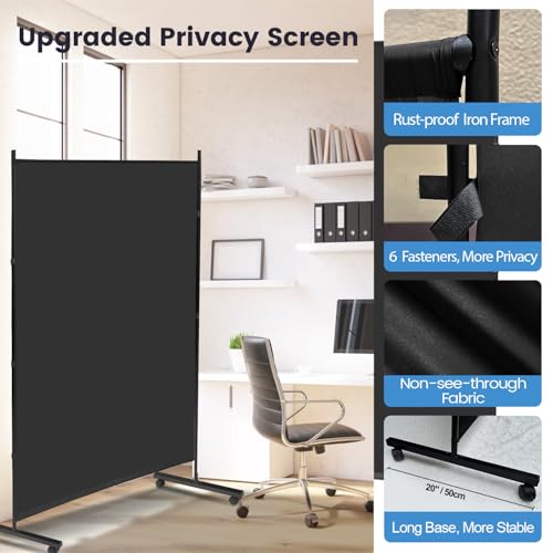 Large Single Panel Room Divider 71”W x 75”H Rolling Privacy Screen