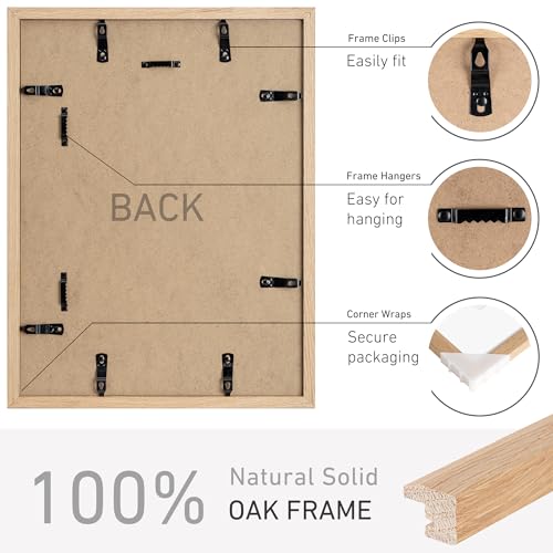 12x16 Picture Frame Set of 4 Natural Solid Oak Photo Frames with 8.5x11 Removable Mat Wall Hanging Large Handcrafted Frame with HD Plexiglass Wall and Tabletop Display Large Poster Frame (4 Count)