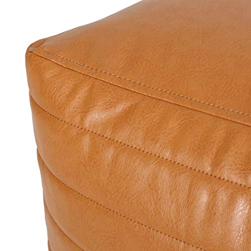 Contemporary Faux Leather Channel Stitch Pouf Ottoman Foot Stool