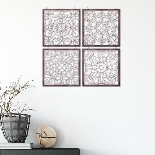 4 Pcs Wood Art Wall Decor Farmhouse Decorative Wood Panels Modern Wall Decor for Living Room Home Kitchen Dining Room (4 Count)