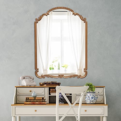 English Estate Carved Arch Wood Wall Mirror