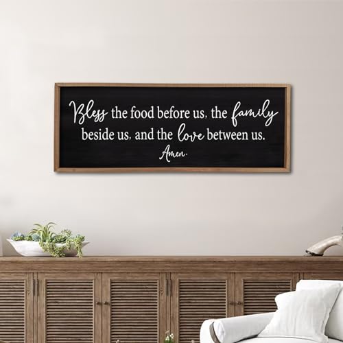 Dining Room Sign Wall Decor Bless the Food Before Us 40"X15" Wood Black