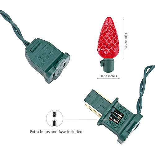 Upgraded Faceted C5 LED Red Christmas Lights (33 Feet)