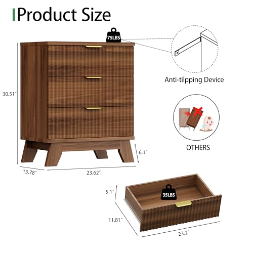 Fluted Dresser for Bedroom with 3 Drawers