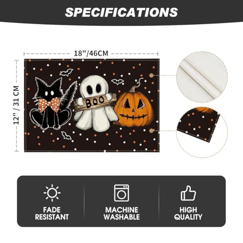 Black Cat Ghost Boo Halloween Placemats Set of 4 (4 Count)