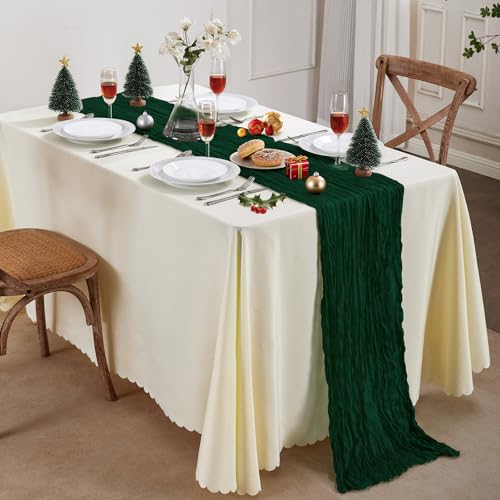 6 Pack Emerald Green Cheesecloth Table Runner 35×120 Inch Boho Home Decor (175.2 Sq Ft)