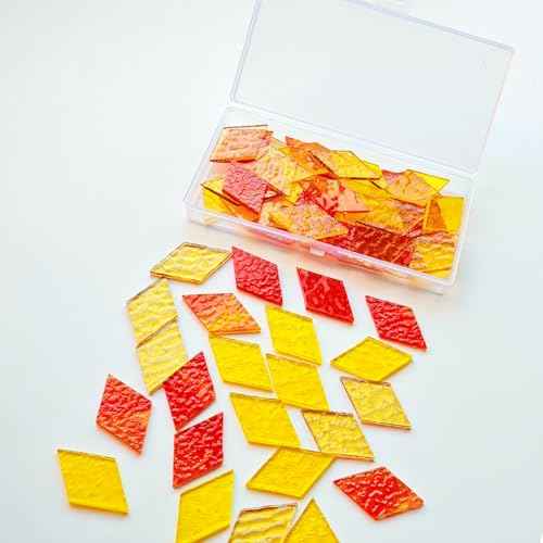 60 Pieces Diamond Shape Yellow Brown Mixed Transparent Stained Glass Tiles (60 Count)