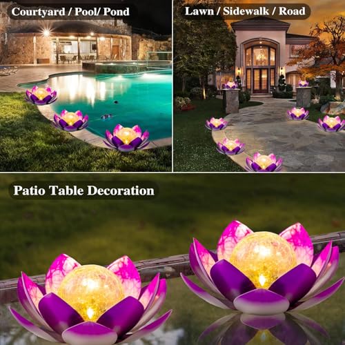 Solar Light Outdoor Decor Art Crackle Globe Glass Lotus Decoration (2 Count)