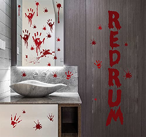 Halloween Redrum Murder Wall Decals Horror Ghost Bloody Handprint Stickers (37 Count)