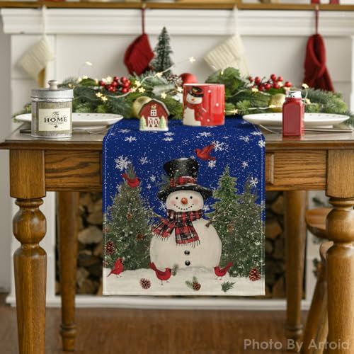 Snowman Christmas Table Runner Home Party Decor 13x60 Inch