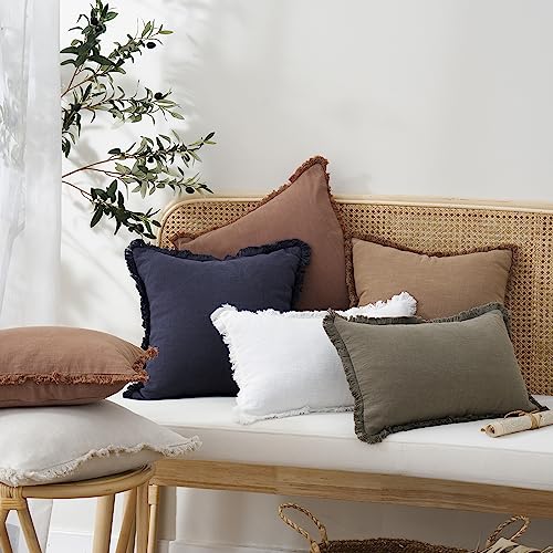 Decorative Linen Fringe Throw Pillow Covers 18×18 Inch (2 Count)