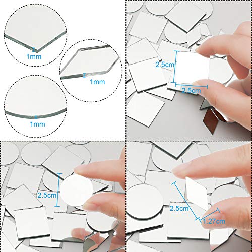 300 Pieces 1 Inch 3 Shapes Mirror Mosaic Tile Small Round Diamond Square Mini Mosaic Mirrors DIY Craft Glass Decorative for Projects Crafts Supplies (300 Count)
