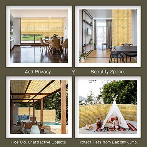 Reed Fencing Rolls 2 Pcs Natural Bamboo Fence 4FT X 16.4FT Privacy Screen Curtains Fence for Balcony Patio Garden Backyard Shades Outdoor(Yellow) (131.2 Sq Ft)