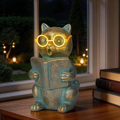 Solar Reading Cat Decor with Light