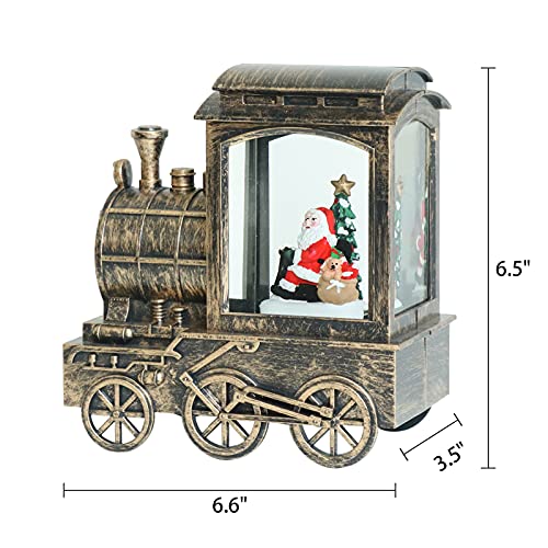 Christmas Snow Globe Lantern Train Water Swirling Glitter with 6H Timer