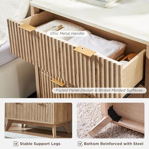 32" Large Fluted Nightstand with 3 Drawers
