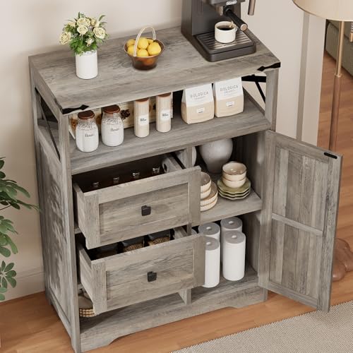 Farmhouse Buffet Sideboard Cabinet with 2 Drawers and Open Shelf