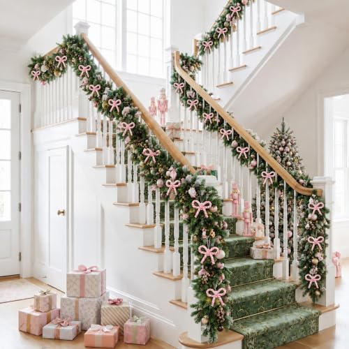 16 Pcs Pink White Bow Candy Cane Hanging Ornaments Christmas Tree Decor (16 Count)