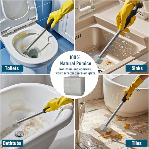 Pumice Stone Toilet Bowl Cleaner with Handle for Hard Water & Stains (9 Count)