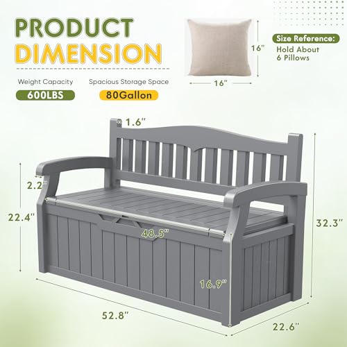 80 Gallon Storage Bench Outdoor Deck Box with Armrest (705.6 Ounce)