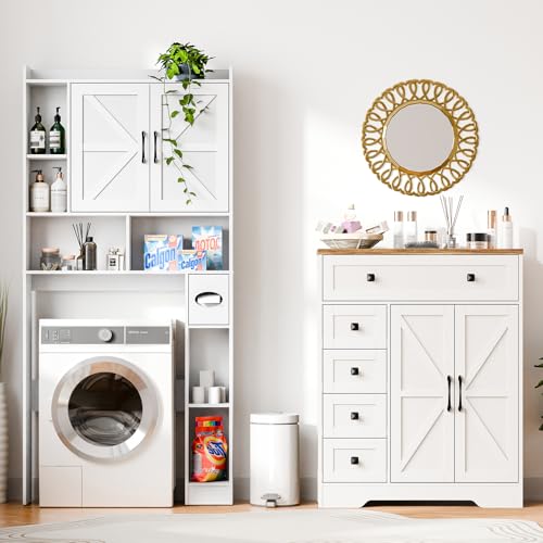 Farmhouse Storage Cabinet with 2 Doors and 5 Drawers
