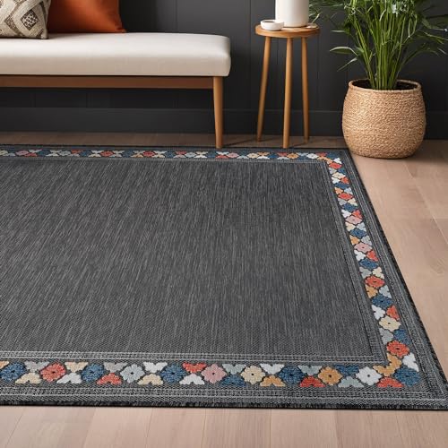 Outdoor Rug 5x7 Modern Bordered Area Rugs for Indoor and Outdoor Patio Easy to Clean Non Shedding Living Room Porch Garden Washable Outside Carpet