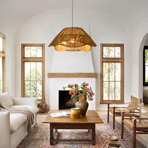 19.68" Large Gold Rattan Pendant Light