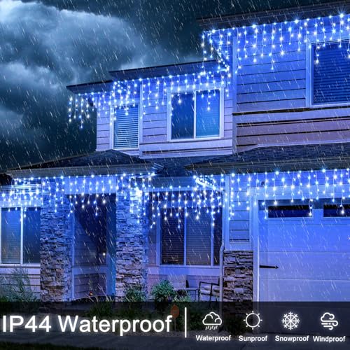 33FT Icicle Lights for Outside 400 LED Blue and White Christmas Lights