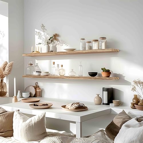 48 Inch Floating Shelves for Wall Rustic Light Wood Wall Shelves for Bedroom Set of 4 (4 Count)
