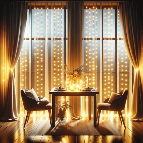 Curtain Lights Battery Operated 6.6×6.6ft with Remote Timer