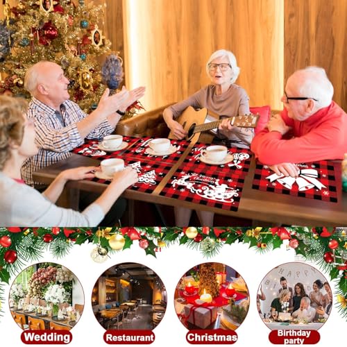 Christmas Placemats Set of 6 Red and Black Plastic Table Mat 17×13×0.04in (6 Count)