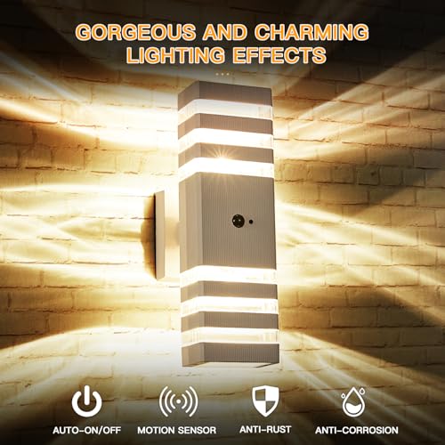 2 Pack Motion Sensor Outdoor Wall Lights with 4 Dimmable Bulbs (2 Count)